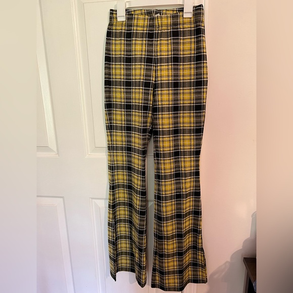 Yellow plaid flare pants - Picture 1 of 3
